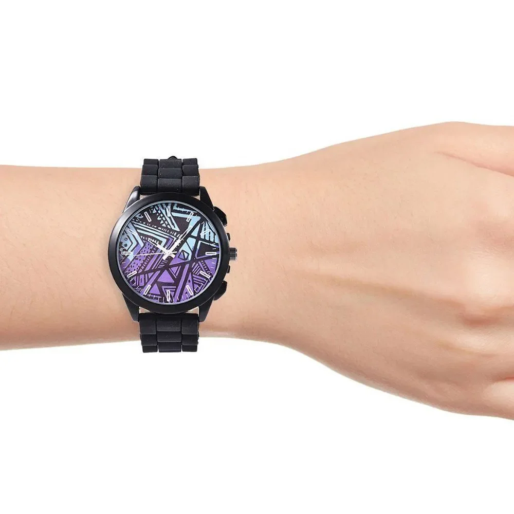 STRADA Geometric Pattern Watch with Black S…